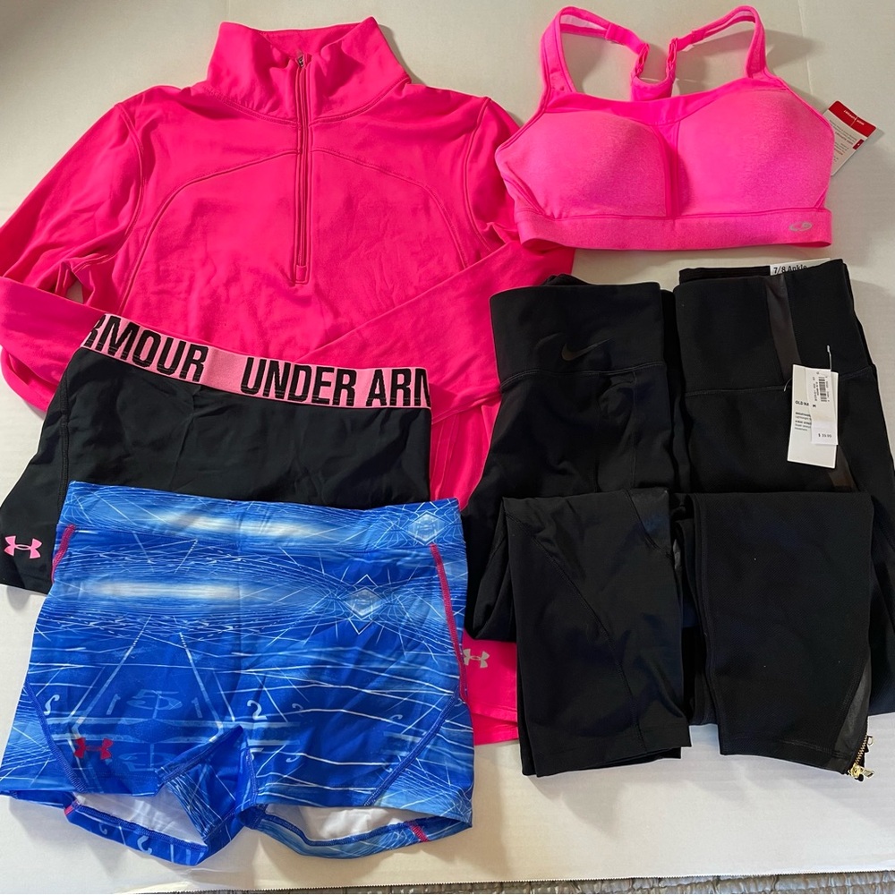6pc Under Armour Pink Blue and Black Activewear Set bundle